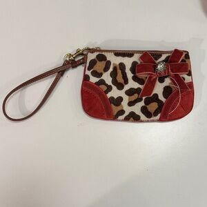 Coach Ocelot Leopard Print Wristlet with Red Accents